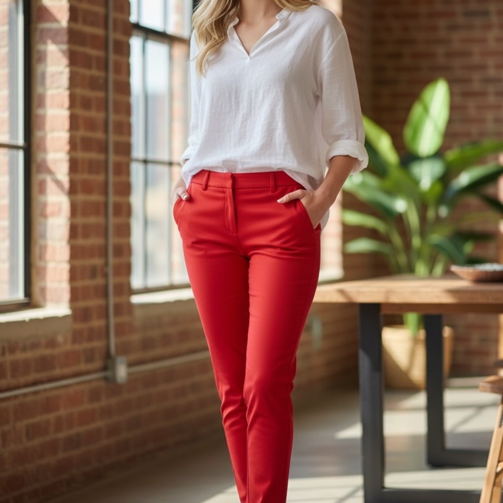 NWT Express Red Straight Leg Pants Columnist Style Size 0
